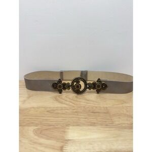 Chico's Womens Adjustable Leather  Medium Large Brushed Gold Rhinestone Belt #32